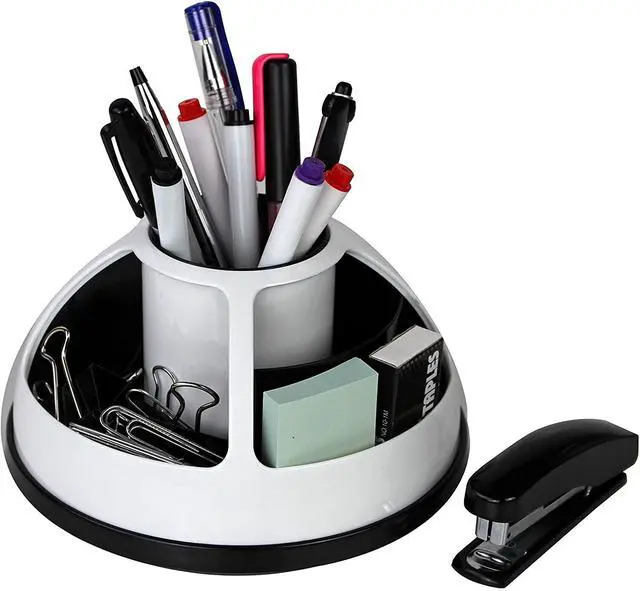 Alt view image 2 of 7 - Rotating Desk Organizer Caddy, Plastic Storage Holder, White and Black