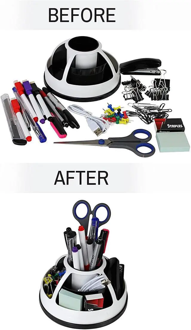 Alt view image 6 of 7 - Rotating Desk Organizer Caddy, Plastic Storage Holder, White and Black