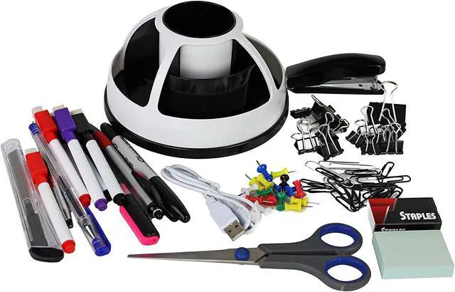 Alt view image 5 of 7 - Rotating Desk Organizer Caddy, Plastic Storage Holder, White and Black