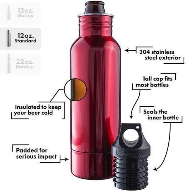 Alt view image 4 of 4 - 12 Oz Insulated Stainless Steel Cold Beer Bottle Holder with bottle opener-Black