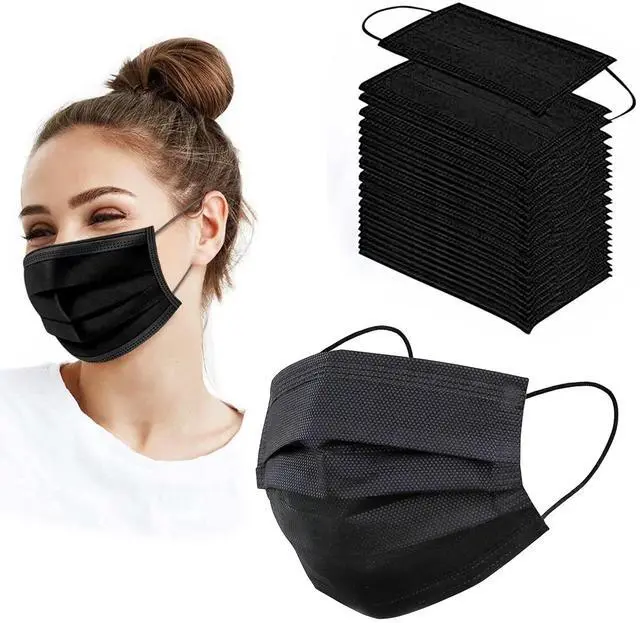 Main image of 1000 Pack Black Disposable Face Mask with Ear Loops 3 Layers Breathable Comfort
