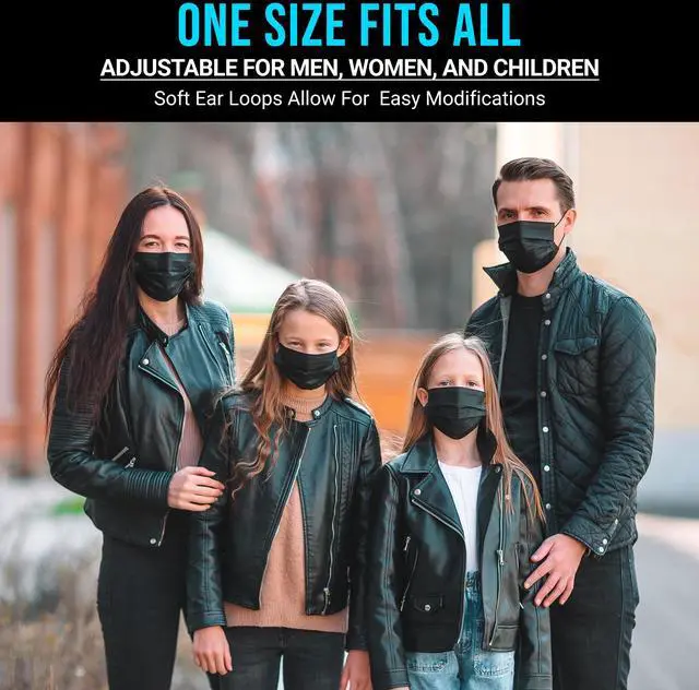Alt view image 6 of 7 - 1000 Pack Black Disposable Face Mask with Ear Loops 3 Layers Breathable Comfort
