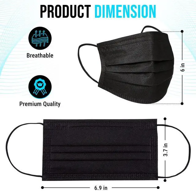 Alt view image 4 of 7 - 1000 Pack Black Disposable Face Mask with Ear Loops 3 Layers Breathable Comfort