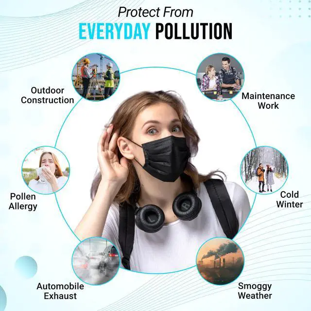 Alt view image 5 of 7 - 1000 Pack Black Disposable Face Mask with Ear Loops 3 Layers Breathable Comfort
