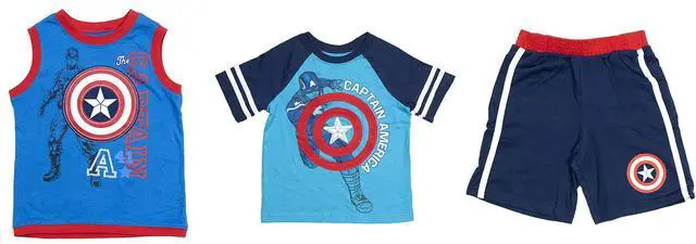 Main image of Marvel Toddlers 3pc Tank, T-Shirt, & Shorts Clothing Set, Captain America, 3T