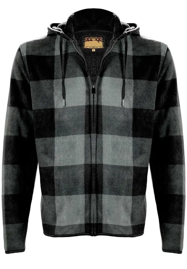 Main image of Men's Sherpa Lined Flannel Hooded Jacket Full Zip Plaid Warm Winter Coat