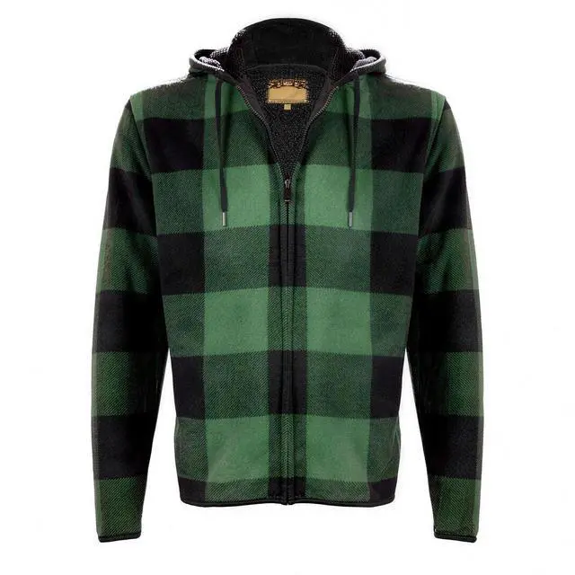 Main image of Men's Sherpa Lined Flannel Hooded Jacket Full Zip Plaid Warm Winter Coat
