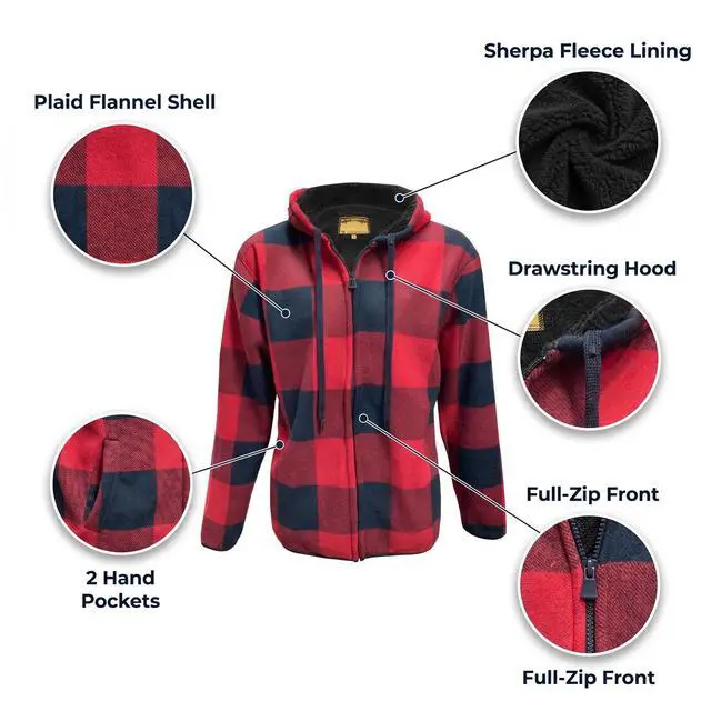Alt view image 3 of 4 - Men's Sherpa Lined Flannel Hooded Jacket Full Zip Plaid Warm Winter Coat