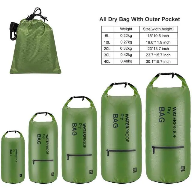 Alt view image 2 of 7 - Waterproof Dry Bag Backpack for Kayaking, Hiking, Camping - 20L Dark Green