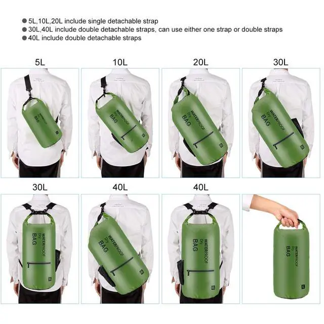 Alt view image 3 of 7 - Waterproof Dry Bag Backpack for Kayaking, Hiking, Camping - 20L Dark Green