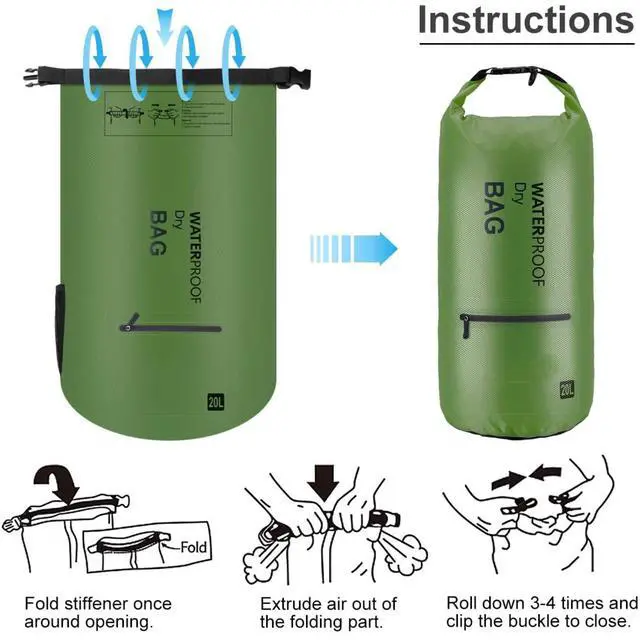 Alt view image 4 of 7 - Waterproof Dry Bag Backpack for Kayaking, Hiking, Camping - 20L Dark Green