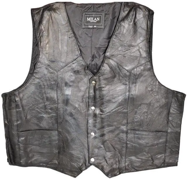Main image of Men's Leather Vest Button Up Biker Motorcycle Jacket Sleeveless Leather Top, PW802, Black, 2XL