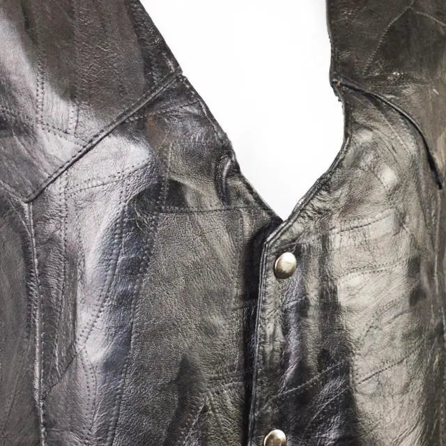Alt view image 4 of 6 - Men's Leather Vest Button Up Biker Motorcycle Jacket Sleeveless Leather Top, PW802, Black, 2XL