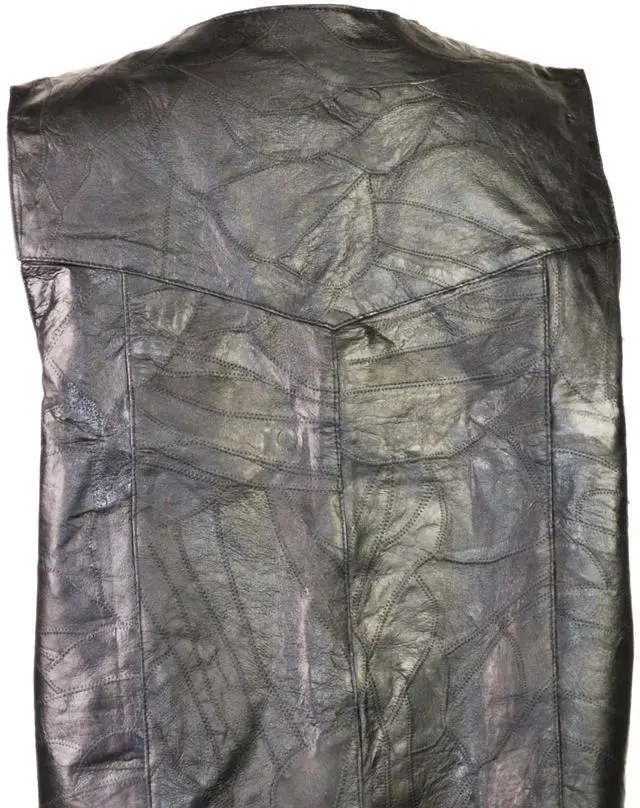 Alt view image 5 of 6 - Men's Leather Vest Button Up Biker Motorcycle Jacket Sleeveless Leather Top, PW802, Black, 2XL