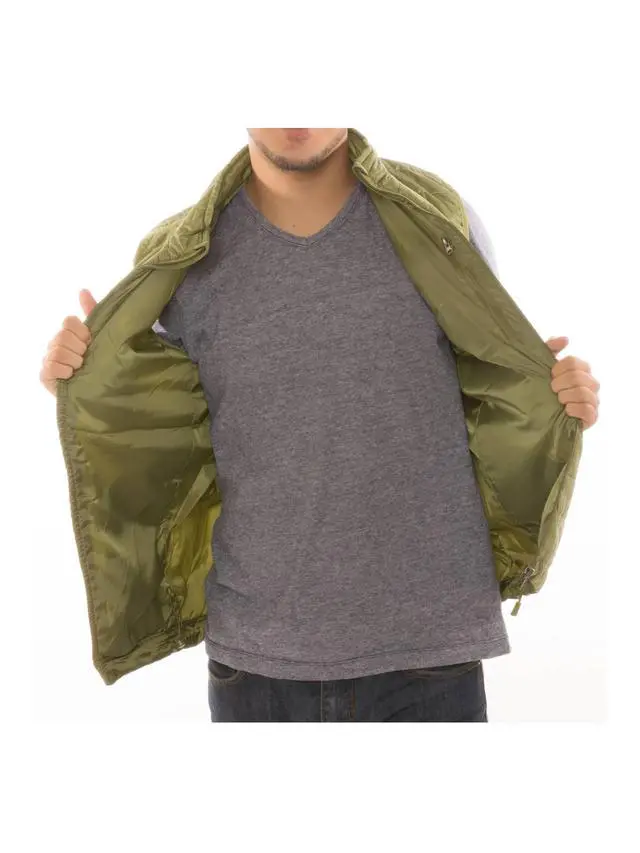 Alt view image 6 of 7 - Men's Puffer Quilted Water Repellent Full Zipper Packable Vest Jacket Coat - Green - Large