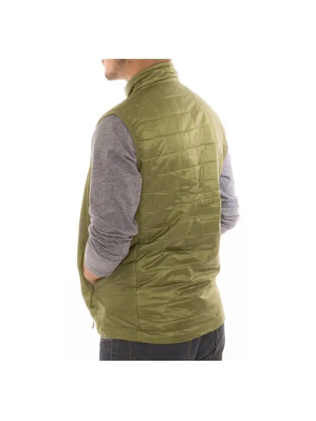 Alt view image 7 of 7 - Men's Puffer Quilted Water Repellent Full Zipper Packable Vest Jacket Coat - Green - Large