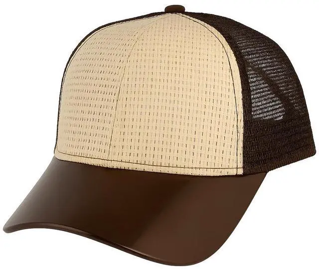 Main image of Straw Mesh Trucker Hat Adjustable Summer Baseball Cap for Men Lightweight Brown
