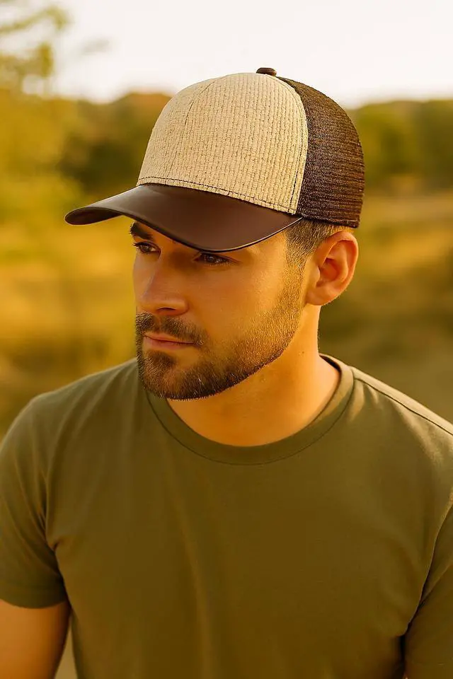 Alt view image 2 of 2 - Straw Mesh Trucker Hat Adjustable Summer Baseball Cap for Men Lightweight Brown