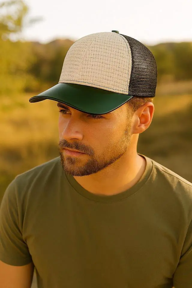 Alt view image 2 of 2 - Straw Mesh Trucker Hat Adjustable Summer Baseball Cap for Men Lightweight Green