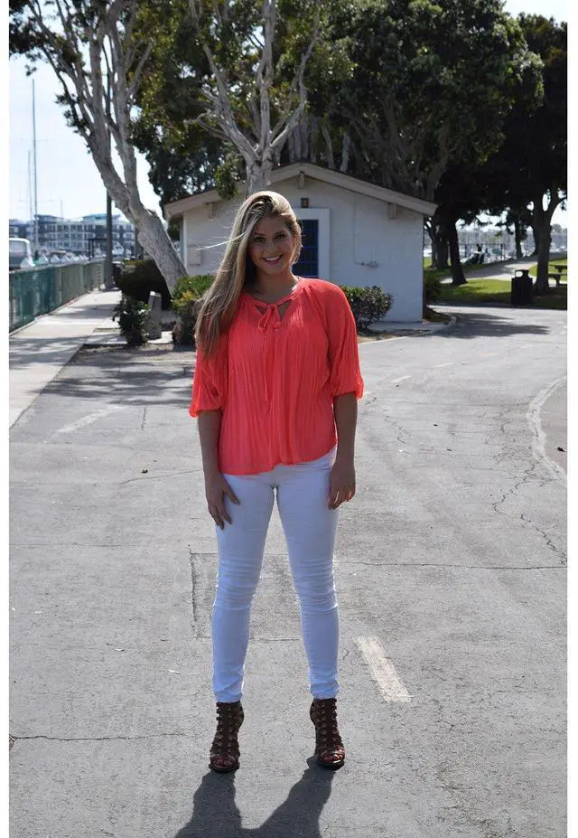 Alt view image 7 of 7 - Chiffon Pleated Summer Time Womens Fashion Blouse 3/4 Sleeve Shirt Coral Small