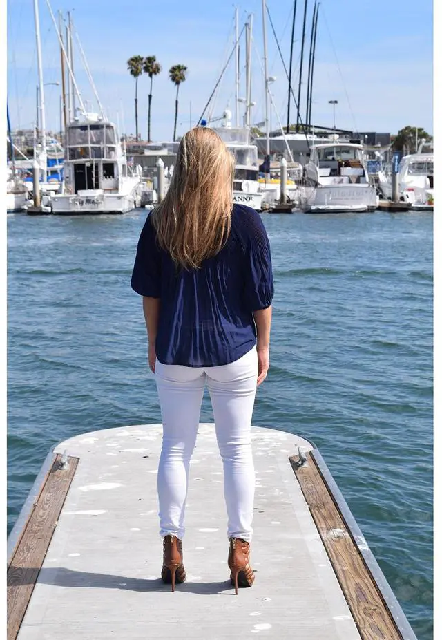 Alt view image 2 of 7 - Chiffon Pleated Summer Time Womens Fashion Blouse 3/4 Sleeve Shirt Navy Small