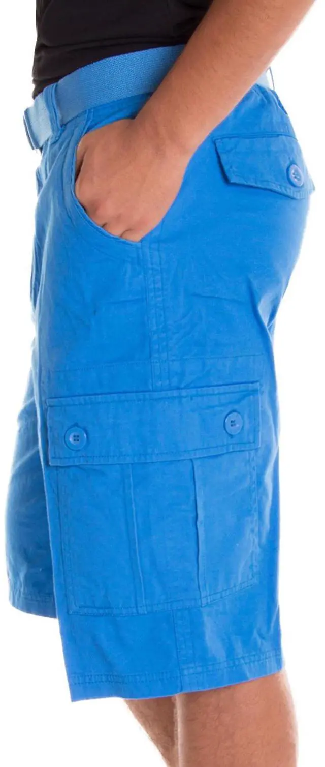 Alt view image 2 of 6 - Alta Designer Fashion Men's Cargo Shorts, Twill Belt Included - Sky Blue Size 34