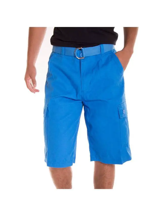 Alt view image 4 of 6 - Alta Designer Fashion Men's Cargo Shorts, Twill Belt Included - Sky Blue Size 34