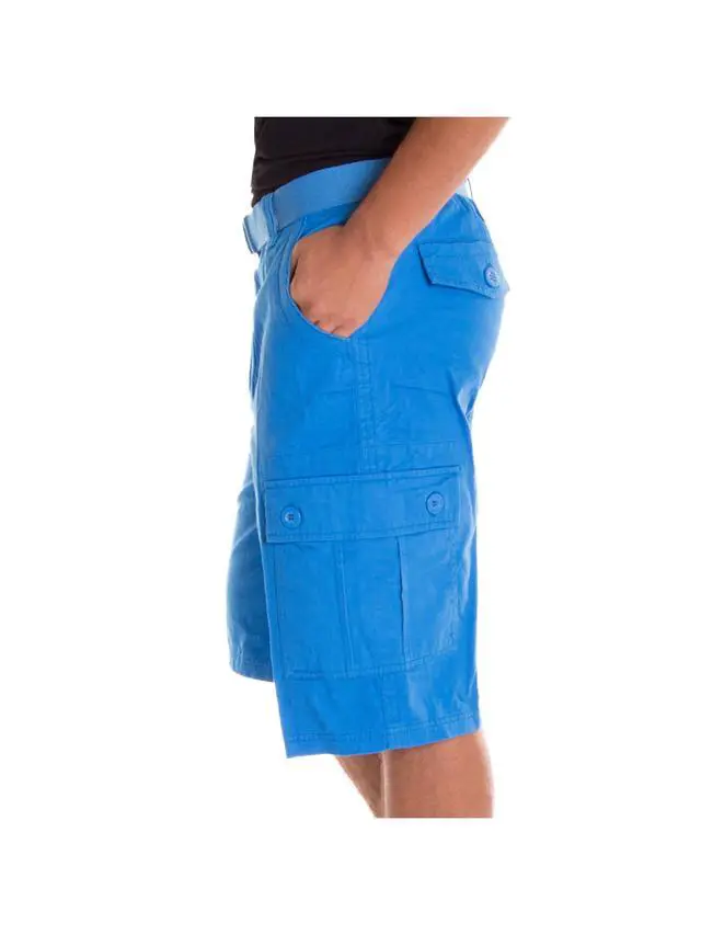 Alt view image 5 of 6 - Alta Designer Fashion Men's Cargo Shorts, Twill Belt Included - Sky Blue Size 34