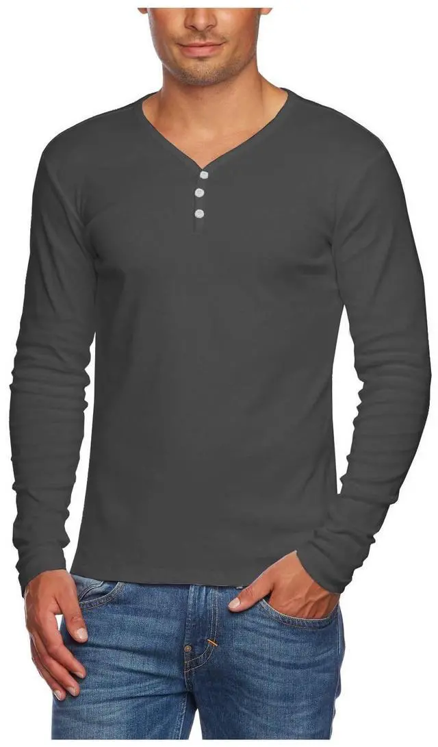 Alt view image 2 of 4 - Alta Men's Slim Fit V Neck Long Sleeve 3 Button Up T-Shirt - Grey - Small