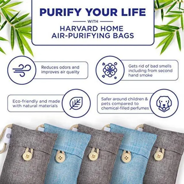 Alt view image 2 of 6 - Bamboo Charcoal Air Purifying Bags 5-Pack Odor Eliminator & Moisture Absorber