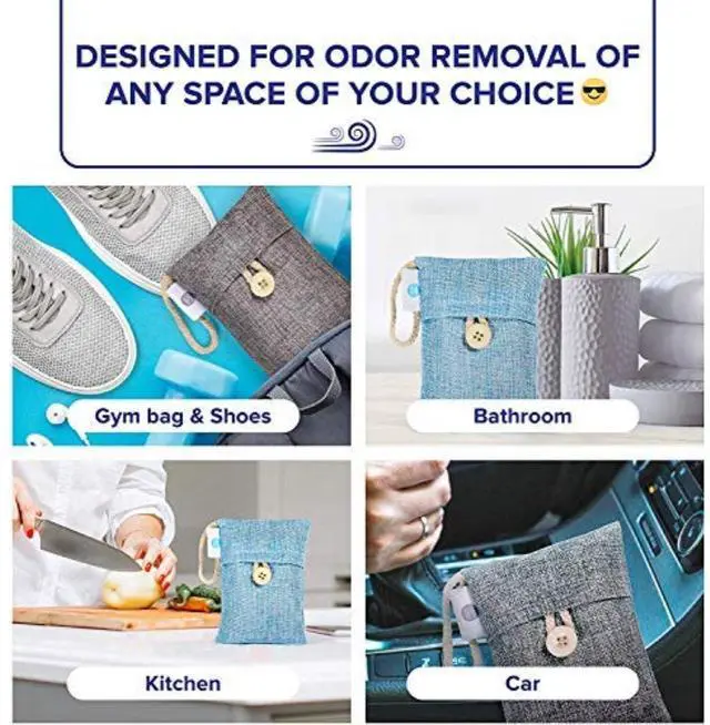 Alt view image 3 of 6 - Bamboo Charcoal Air Purifying Bags 5-Pack Odor Eliminator & Moisture Absorber