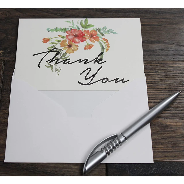 Alt view image 2 of 7 - Altatac 100 Floral All Occasions Envelopes Thank You Table Notes Cards Set 4x6 Inch Bulk Pack for Baby and Bridal Shower High Quality Party Supplies with Watercolor Design
