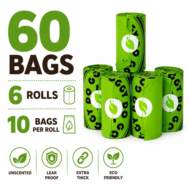 Alt view image 2 of 7 - Altatac Dog Poop Bags 60 Count Compostable Leak Proof Unscented Rolls for Pet Waste Cleanup, Eco-Friendly, Single Pack