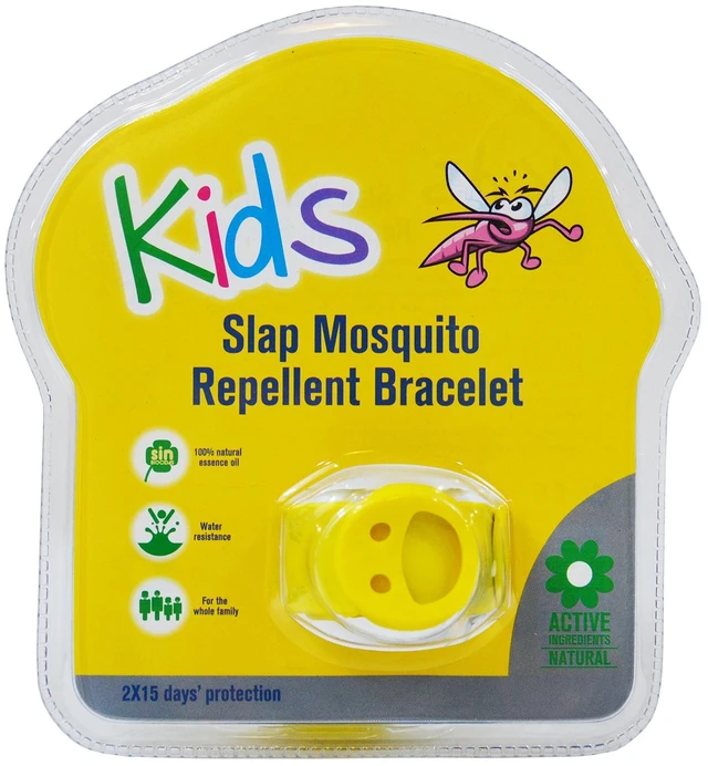 Main image of Slap Mosquito Repellent Smiley Bracelet w/ Two 15 Day Refill Pellets - Yellow