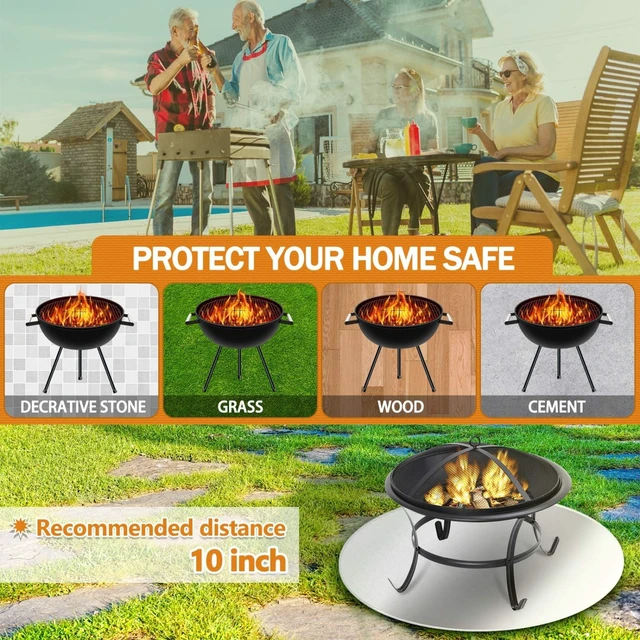 Alt view image 6 of 6 - 32" Round Fire Pit Mat Fireproof Under Grill Pad for Deck Patio Grass Outdoor