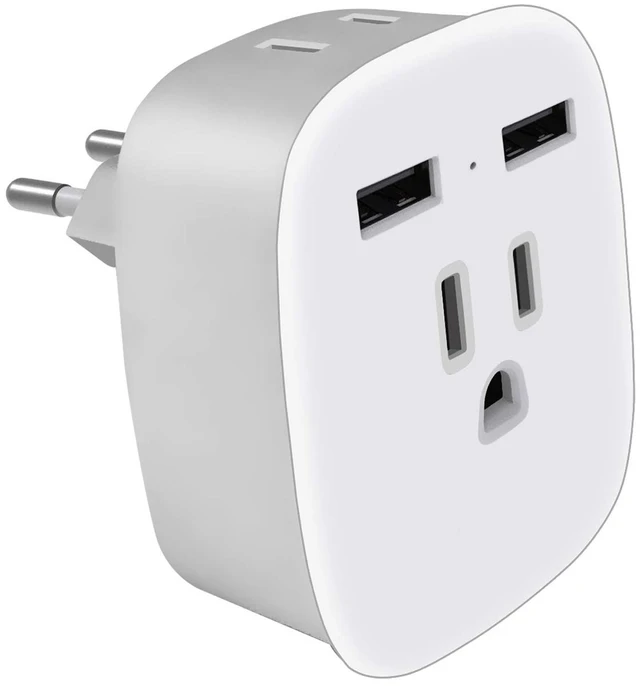 Main image of European Universal Travel LED Dual USB Type-C, 2-US AC Outlet to EU Plug Adapter