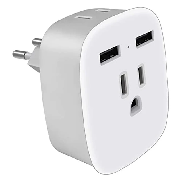 Alt view image 7 of 7 - European Universal Travel LED Dual USB Type-C, 2-US AC Outlet to EU Plug Adapter