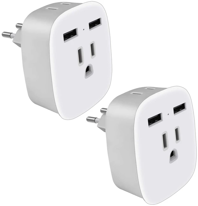 Main image of 2 Pack European Universal Dual USB Type-C, 2-US Outlet to EU Plug Adapter
