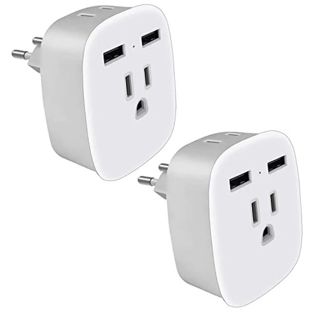 Alt view image 7 of 7 - 2 Pack European Universal Dual USB Type-C, 2-US Outlet to EU Plug Adapter