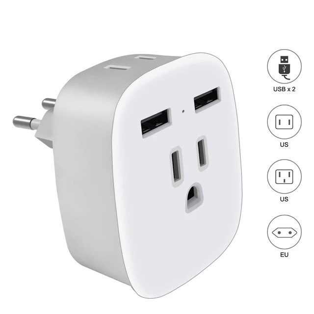 Alt view image 6 of 7 - 2 Pack European Universal Dual USB Type-C, 2-US Outlet to EU Plug Adapter