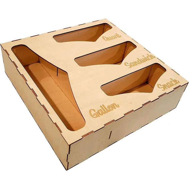Alt view image 7 of 7 - Ziplock Bag Storage Organizer Dispenser Drawer & Wall Mount Wooden Holder