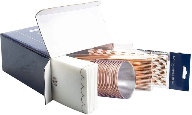 Alt view image 2 of 6 - 100 Pcs Rose Gold Disposable Plastic Cups Napkins Straws Party Dinnerware Set