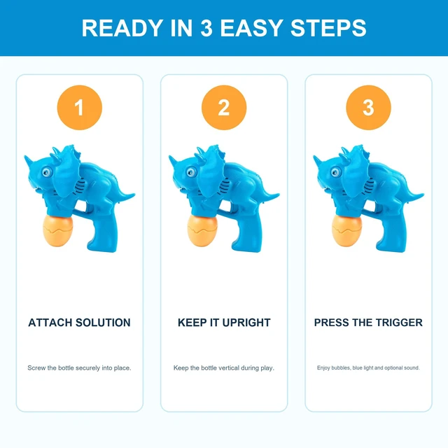 Alt view image 4 of 6 - 2-Pack Dinosaur Bubble Gun Kids LED Light Sound Automatic Blaster w/ 2 Solutions