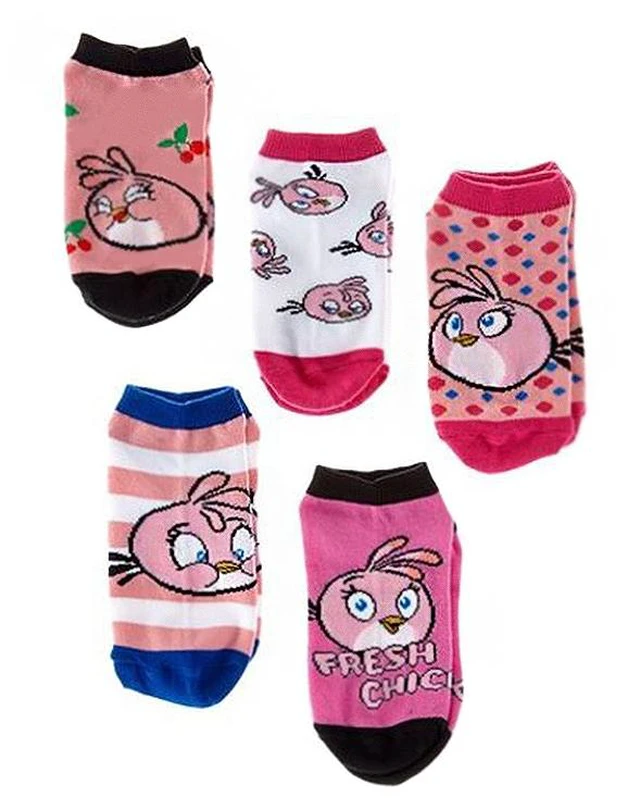 Main image of Angry Birds 5 Pack "Fresh Chick" Low Rise Girls Socks - Size 6 - 8.5 Medium