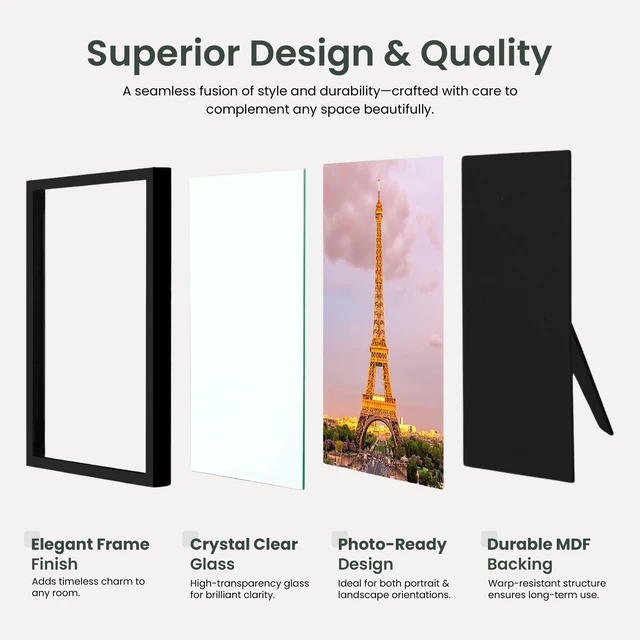 Alt view image 2 of 6 - Modern 2-Pack Black Picture Frames 4x6 or 5x7 Plexi Glass Display