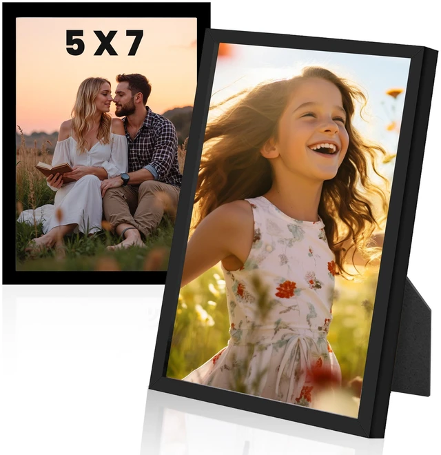 Main image of Modern 2-Pack Black Picture Frames 4x6 or 5x7 Plexi Glass Display