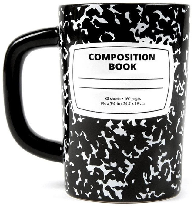 Main image of Out of Print 12oz Hot / Cold Composition Book Design Ceramic Coffee Mug, Black