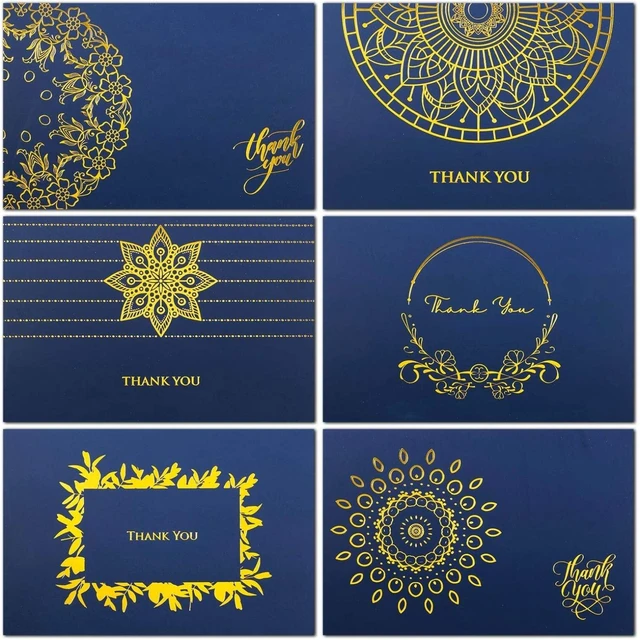 Main image of 36 Navy Blue Gold Foil Thank You Cards w/ Envelopes & Stickers - Blank
