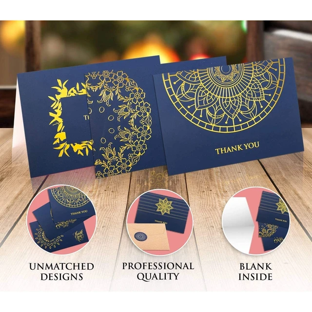 Alt view image 2 of 3 - 36 Navy Blue Gold Foil Thank You Cards w/ Envelopes & Stickers - Blank