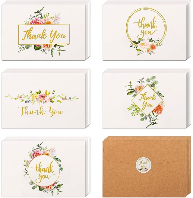 Main image of 40 Pack Thank You Cards with Envelopes Bulk Set Stickers 4x6 Blank Minimalist